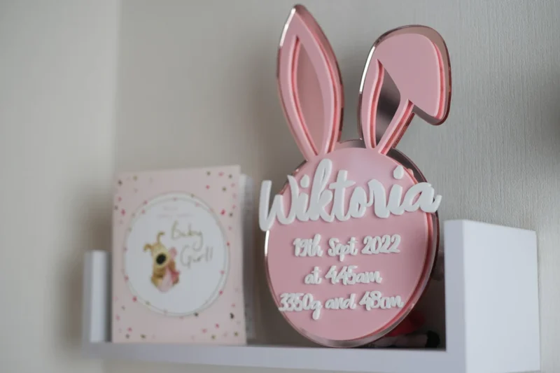 Baby's Birth Details Plaque | Acrylic Nursery Sign - Bunny