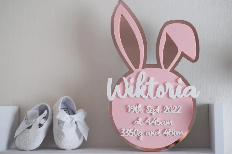 Baby's Birth Details Plaque | Acrylic Nursery Sign - Bunny