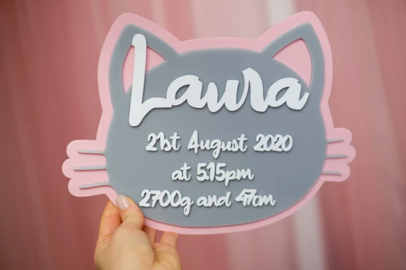 Baby's Birth Details Plaque | Acrylic Nursery Sign - Cat