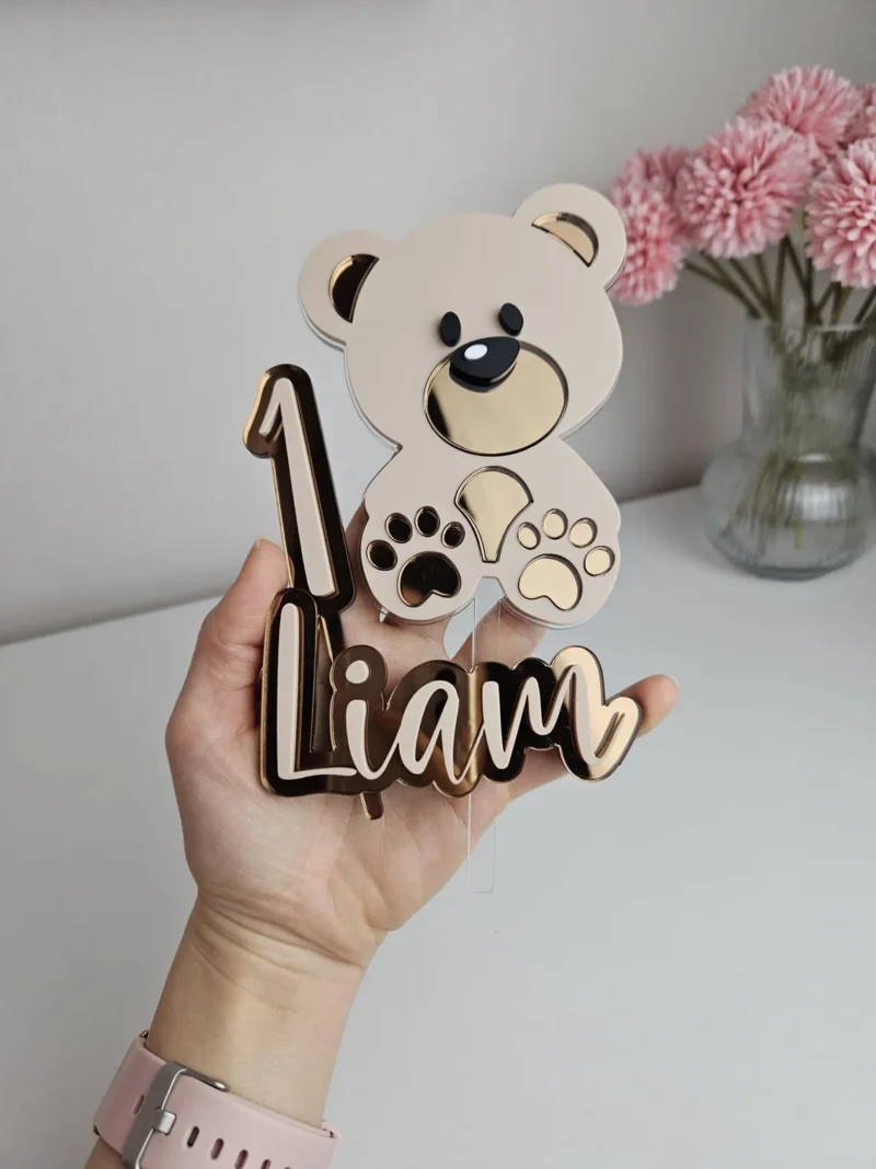 Teddy Bear Cake Topper Set | Personalized Name and Age Topper
