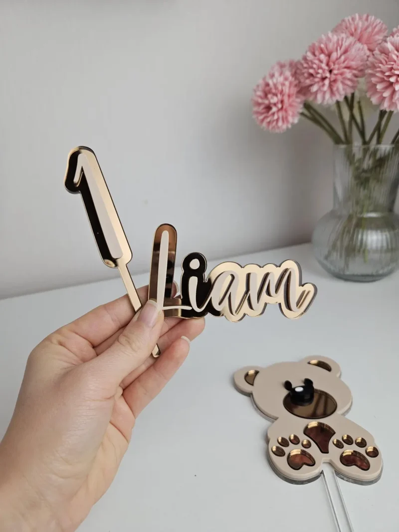 Teddy Bear Cake Topper Set | Personalized Name and Age Topper