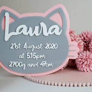 Baby's Birth Details Plaque | Acrylic Nursery Sign - Cat