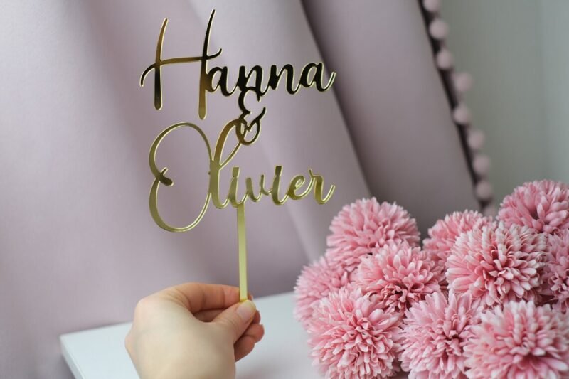 Wedding Names Cake Topper | Name & Name Topper | Gold Cake Topper