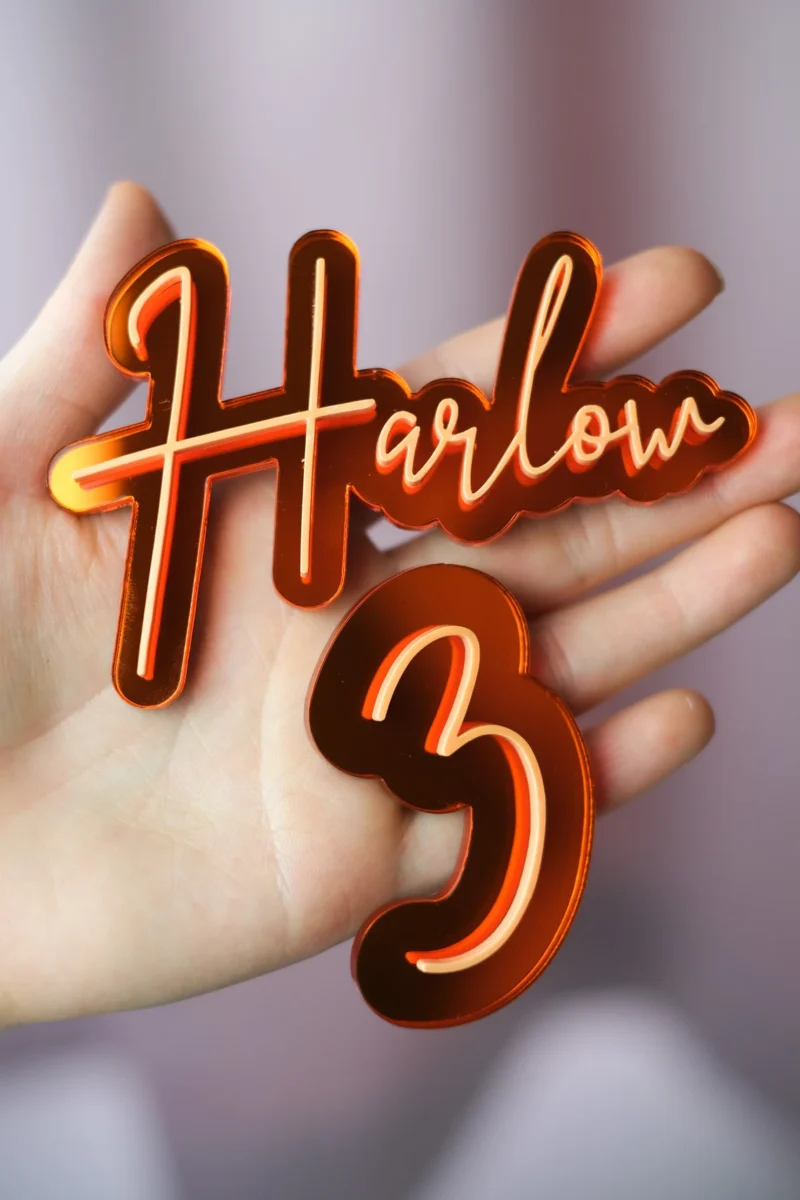 Double Layered name and Age Cake Charms