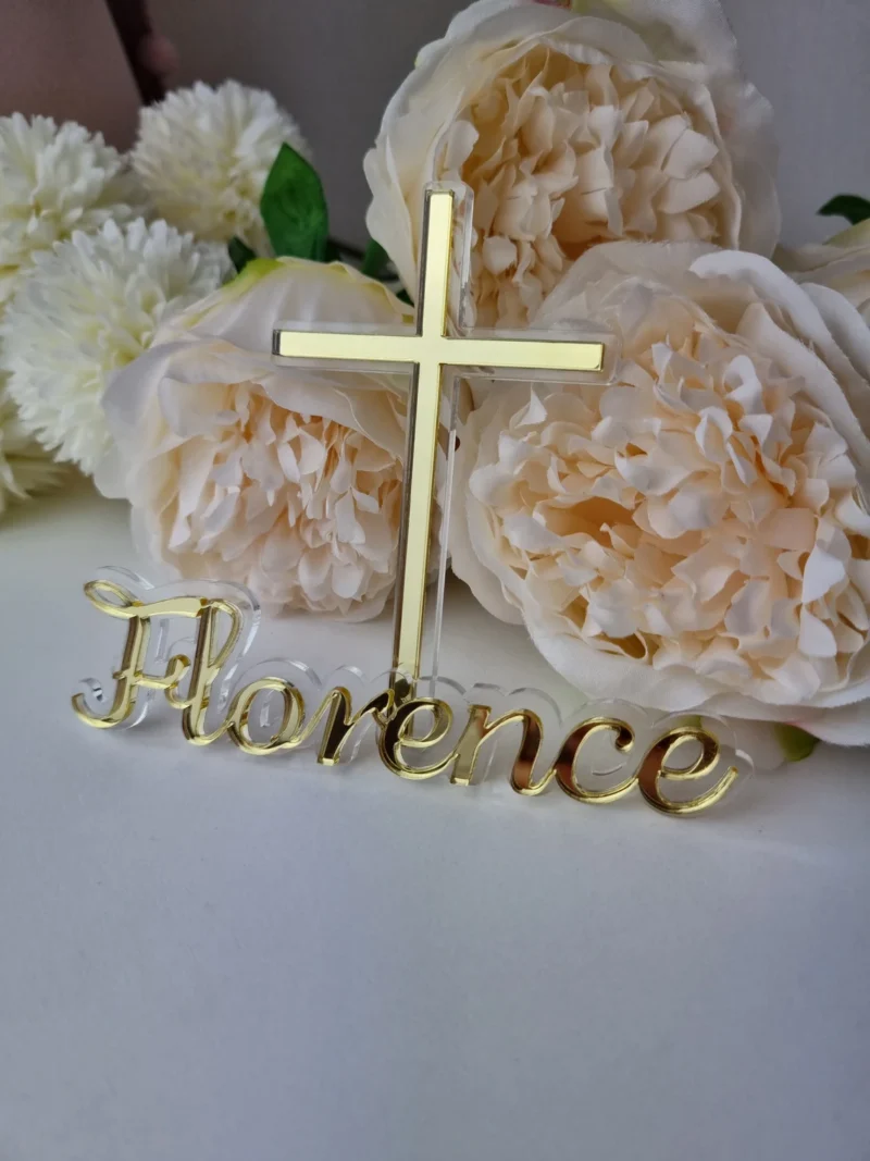 Name and Cross Cake Charm | Christening | First Holy Communion
