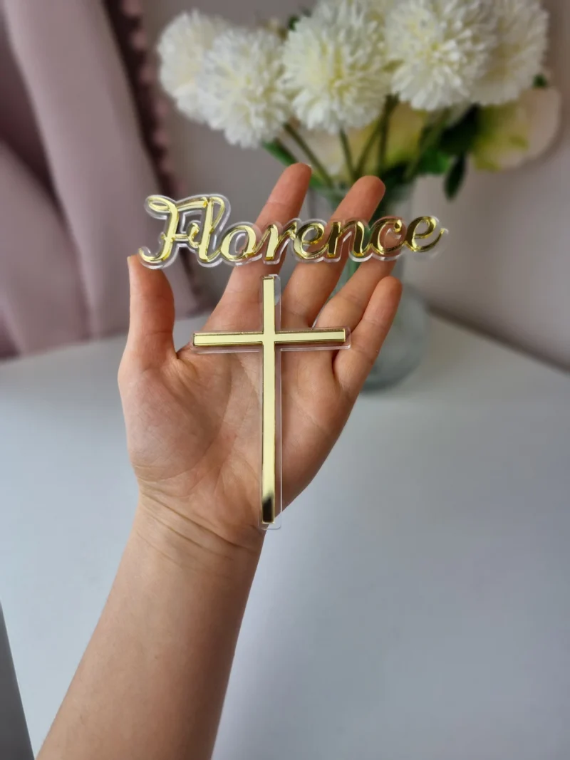 Name and Cross Cake Charm | Christening | First Holy Communion