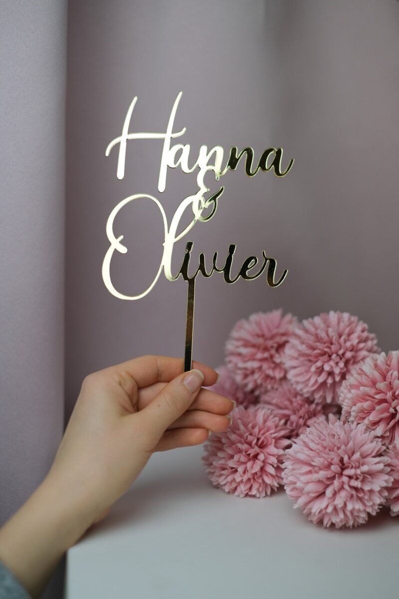 Wedding Names Cake Topper | Name & Name Topper | Gold Cake Topper
