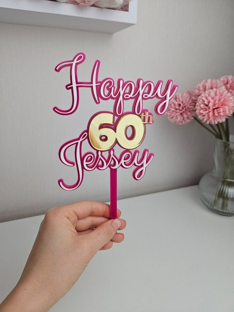 Happy Birthday Name Cake Topper | Double Layer