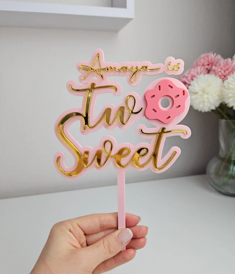 Two Sweet Donut Cake Topper | Custom Name | 2nd birthday topper