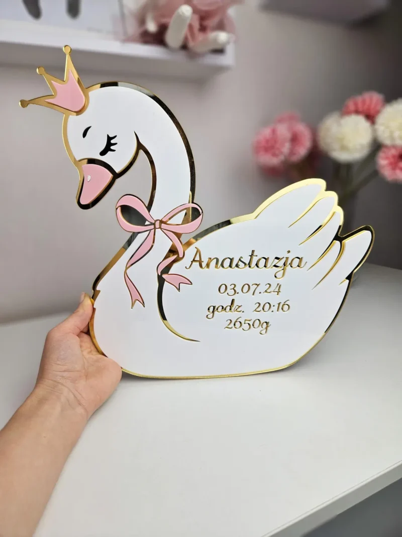 Personalized White Swan Wall Decor for Baby Room – Acrylic Nursery Sign