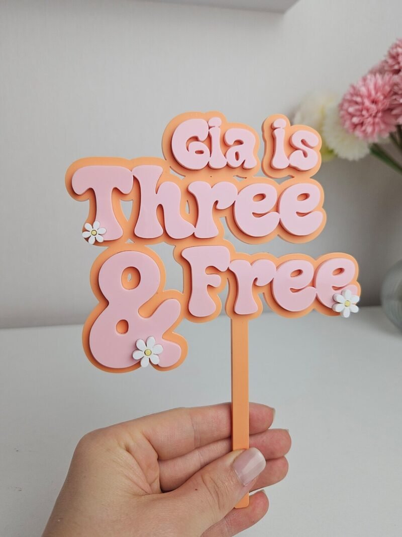 Three and free topper |  third birthday | 3 year old