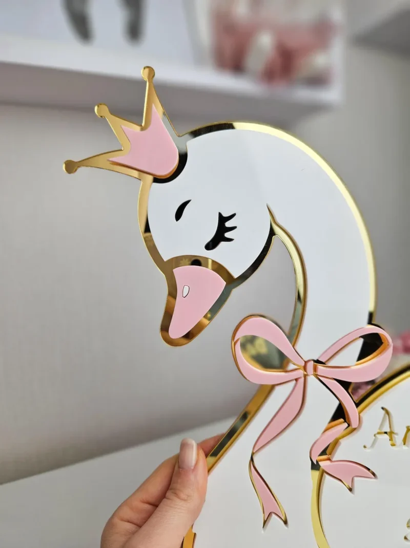 Personalized White Swan Wall Decor for Baby Room – Acrylic Nursery Sign